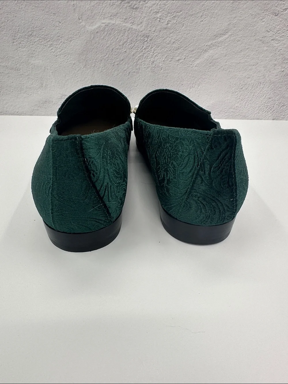 Marc Fisher Kneel Loafers Emerald Green Pearl-Trim Pointed Toe Flats Maximalist